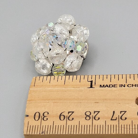 AB Aurora Borealis Crystal Cluster Beaded Clip On Earrings Vintage 1960s - Picture 4 of 4